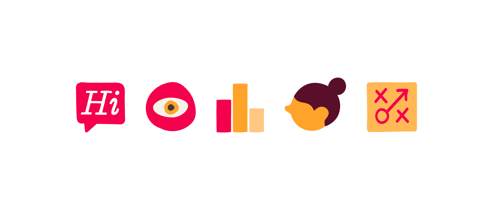 chat bubble with "Hi", colorful icons representing vision, data analysis, a person, and gender symbols