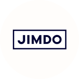 JIMDO logo in a circular design with a bold, dark font on a white background, Graphic representation of JIMDO branding