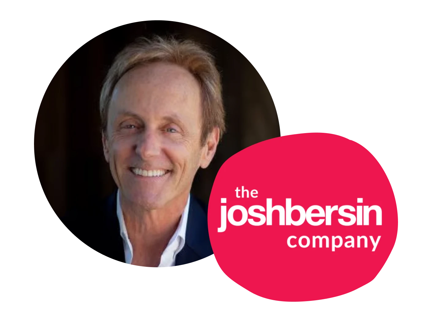 headshot of a smiling man with light hair, logo for the Josh Bersin Company featuring text in bright colors, professional branding image with company logo