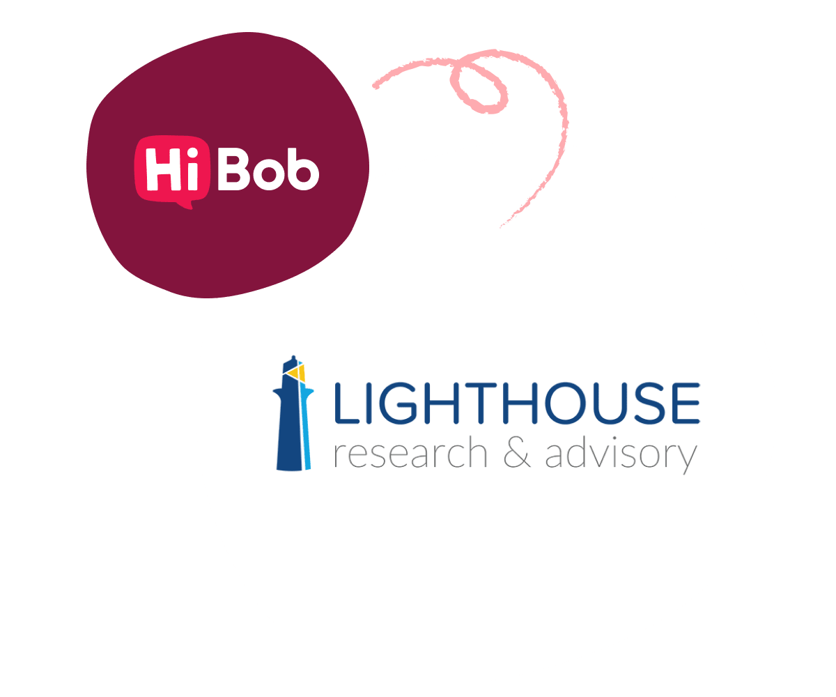 HiBob logo in a burgundy speech bubble above Lighthouse Research & Advisory logo on a white background. , HiBob, LighthouseResearch