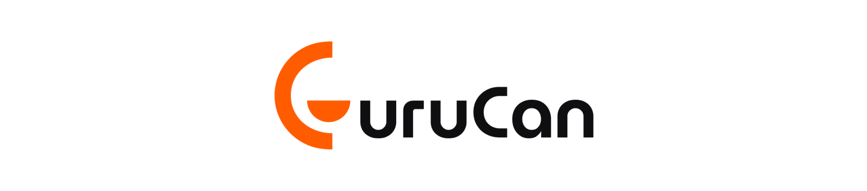 GuruCan logo with a stylized 'G' in orange and black, emphasizing innovation in educational technology., Logo design for GuruCan, featuring orange and black colors for branding.