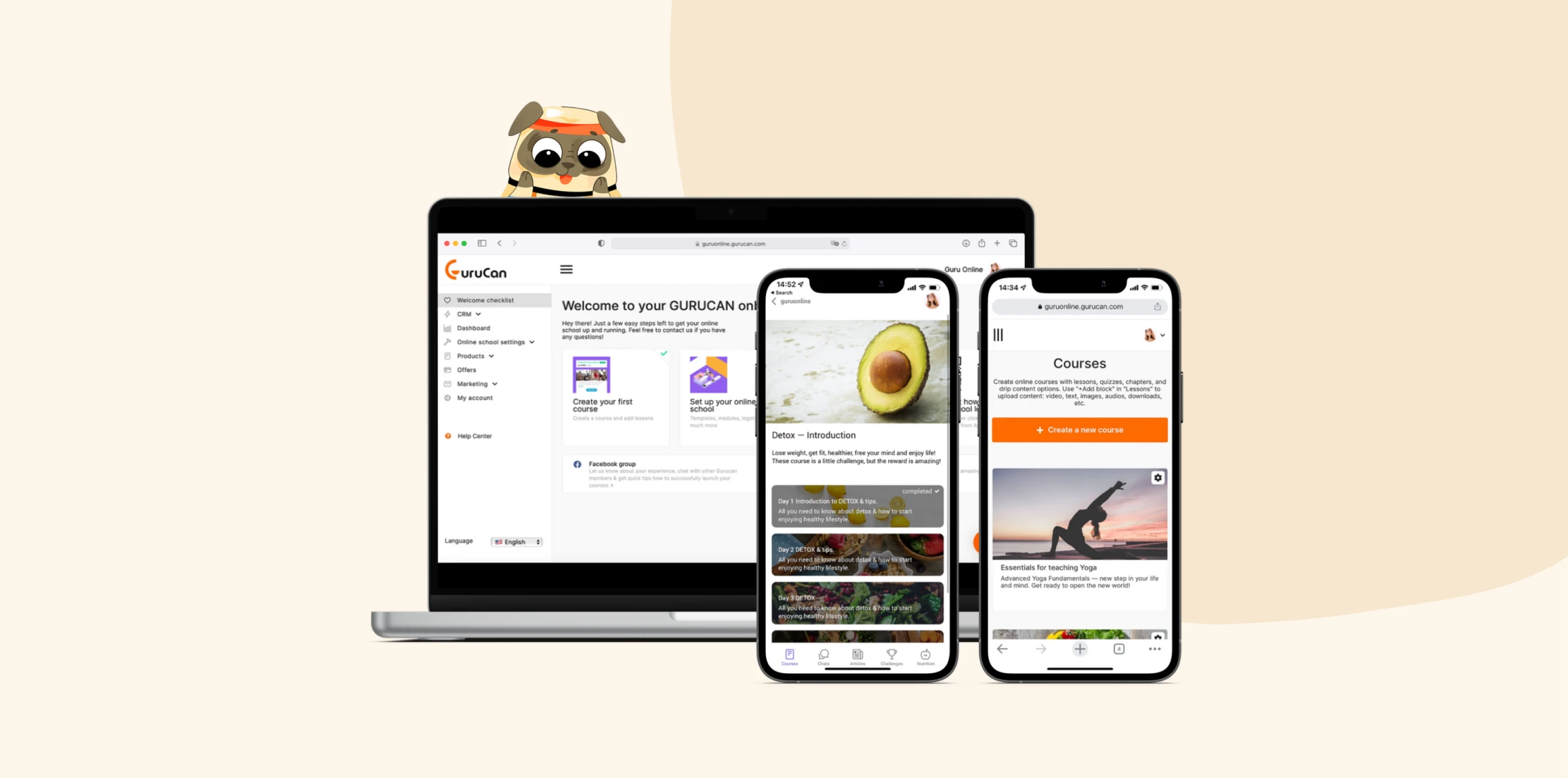 gurucan-platform-dashboard, mobile-app-course-overview