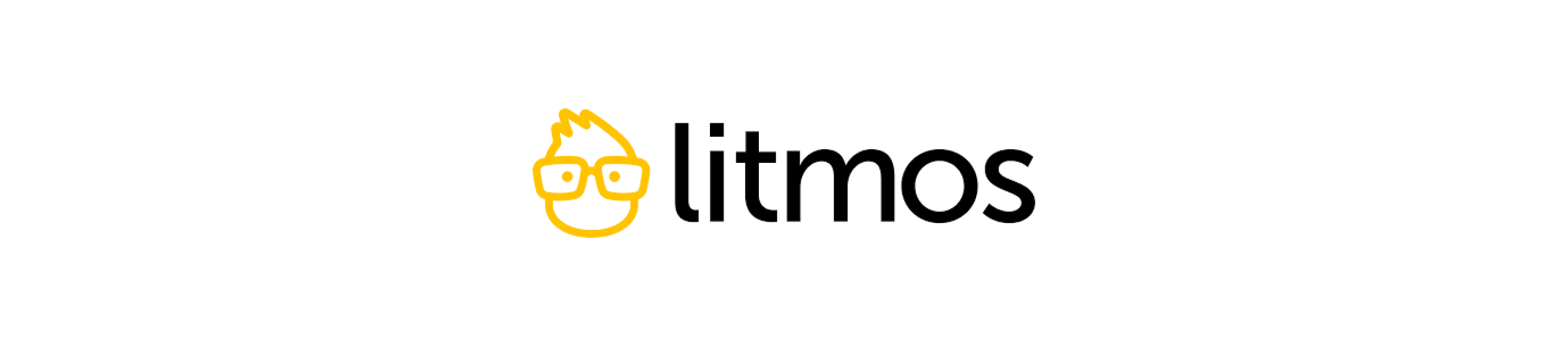 litmos logo with playful character design in yellow and black on a white rectangular background, playful branding for digital learning platform