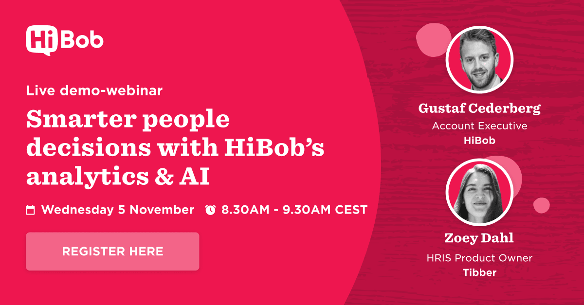 HiBob webinar on analytics & AI featuring Gustaf Cederberg and Zoey Dahl. Join on Nov 5, 8:30 AM CEST for insights. , HiBobWebinar, AnalyticsAI