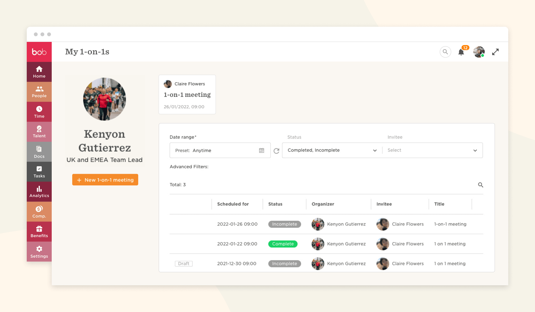 my-on-1-meetings, user-profile-and-scheduling-interface