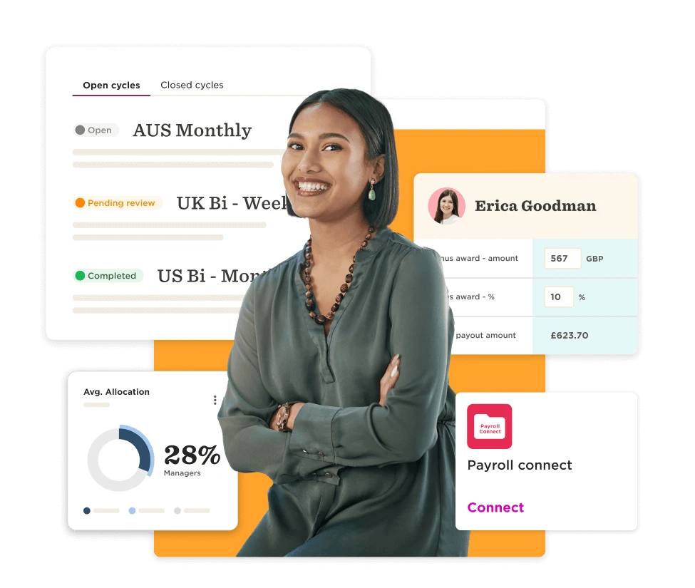 business woman, financial dashboard interface