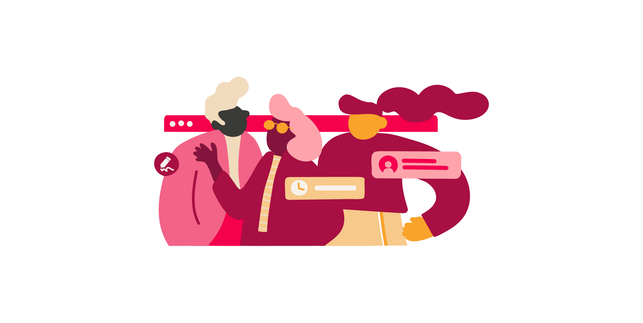 diverse characters, digital communication elements