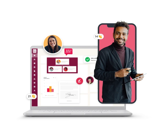 laptop_with_dashboard, smiling_man_with_tablet