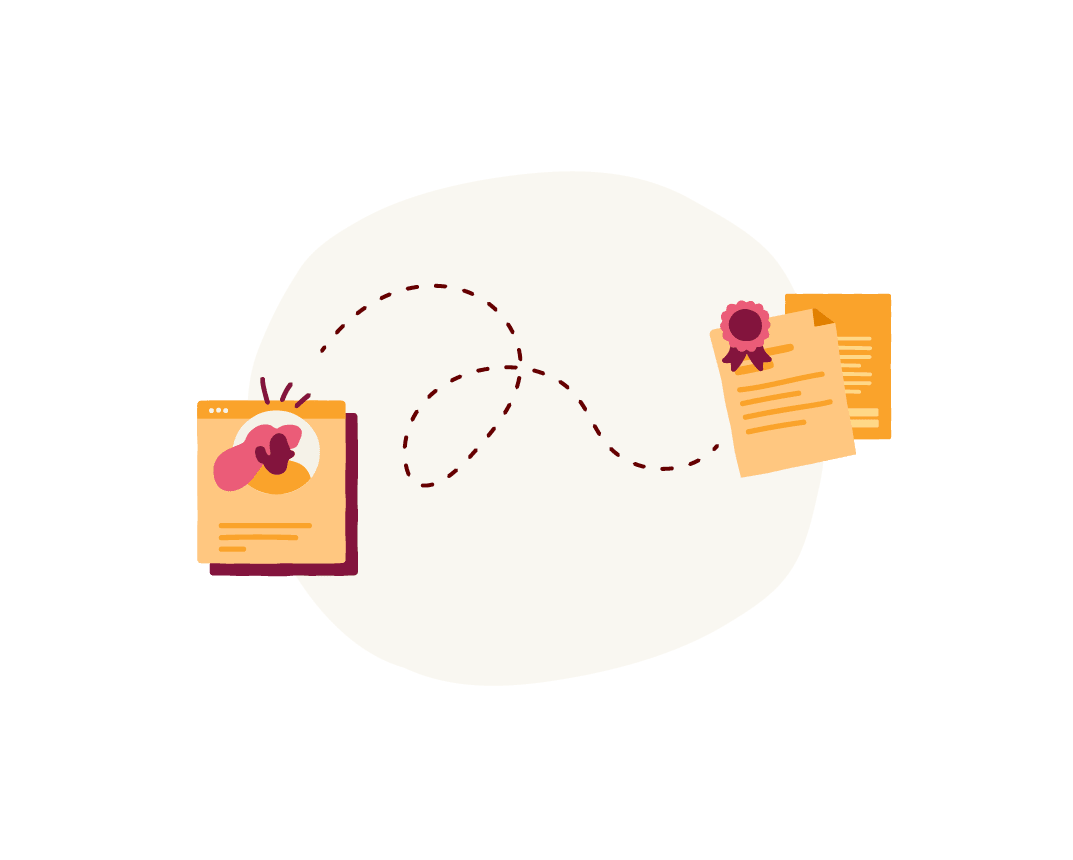 certificate, online_profile, dashed_line_connection