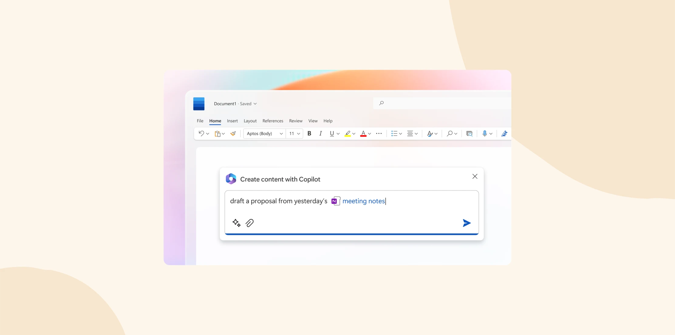 document editing interface, Copilot creating content proposal from meeting notes