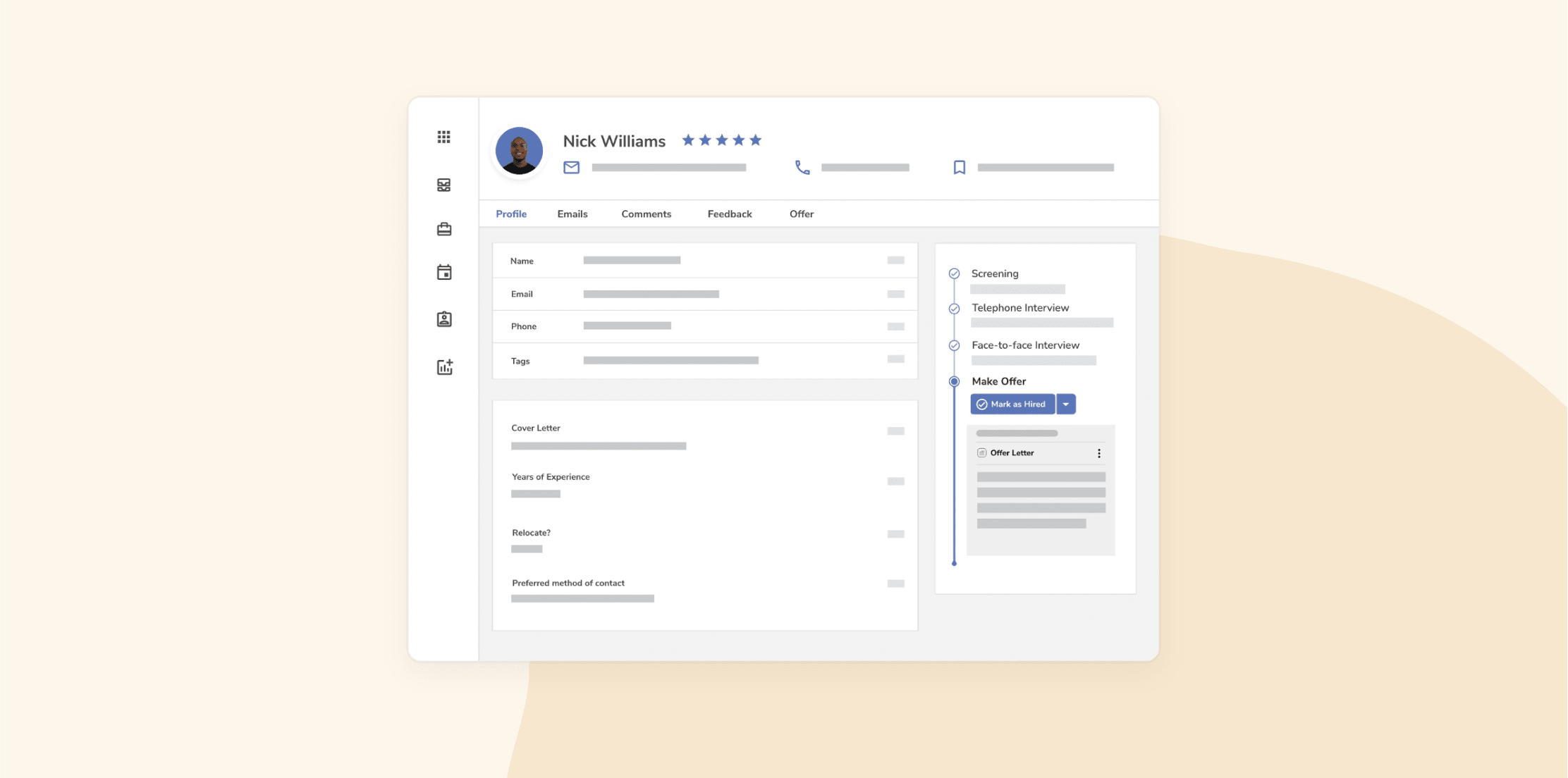 profile interface, job application details