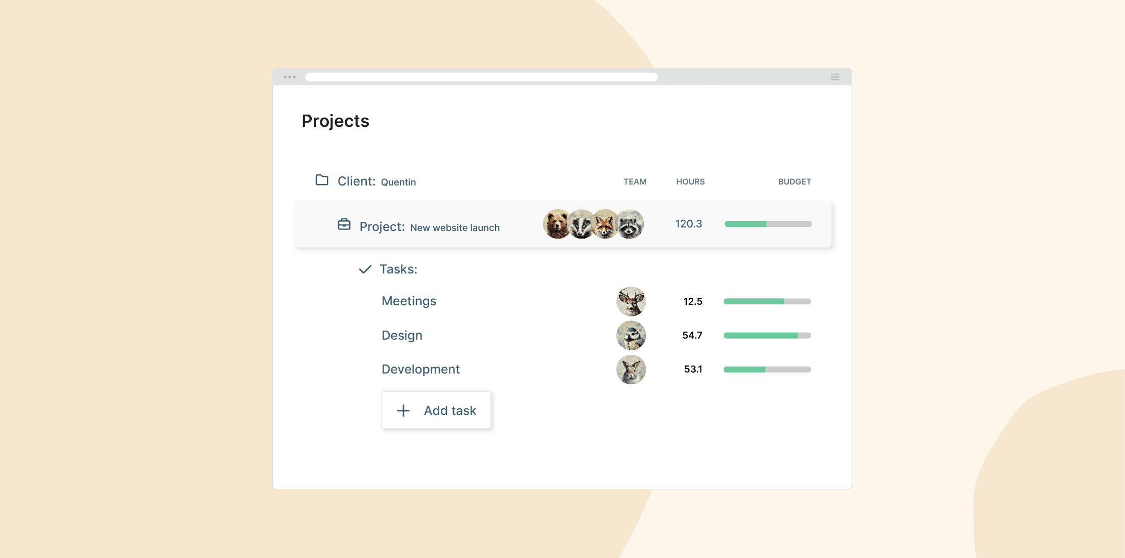 projects dashboard, task management interface