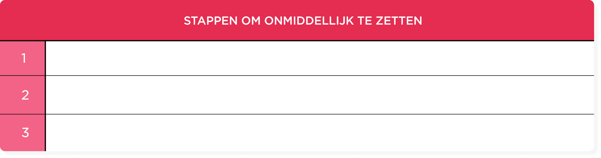 stappen om om onmiddellijk te zetten, lege tabel met stappen voor actie in een modern ontwerp