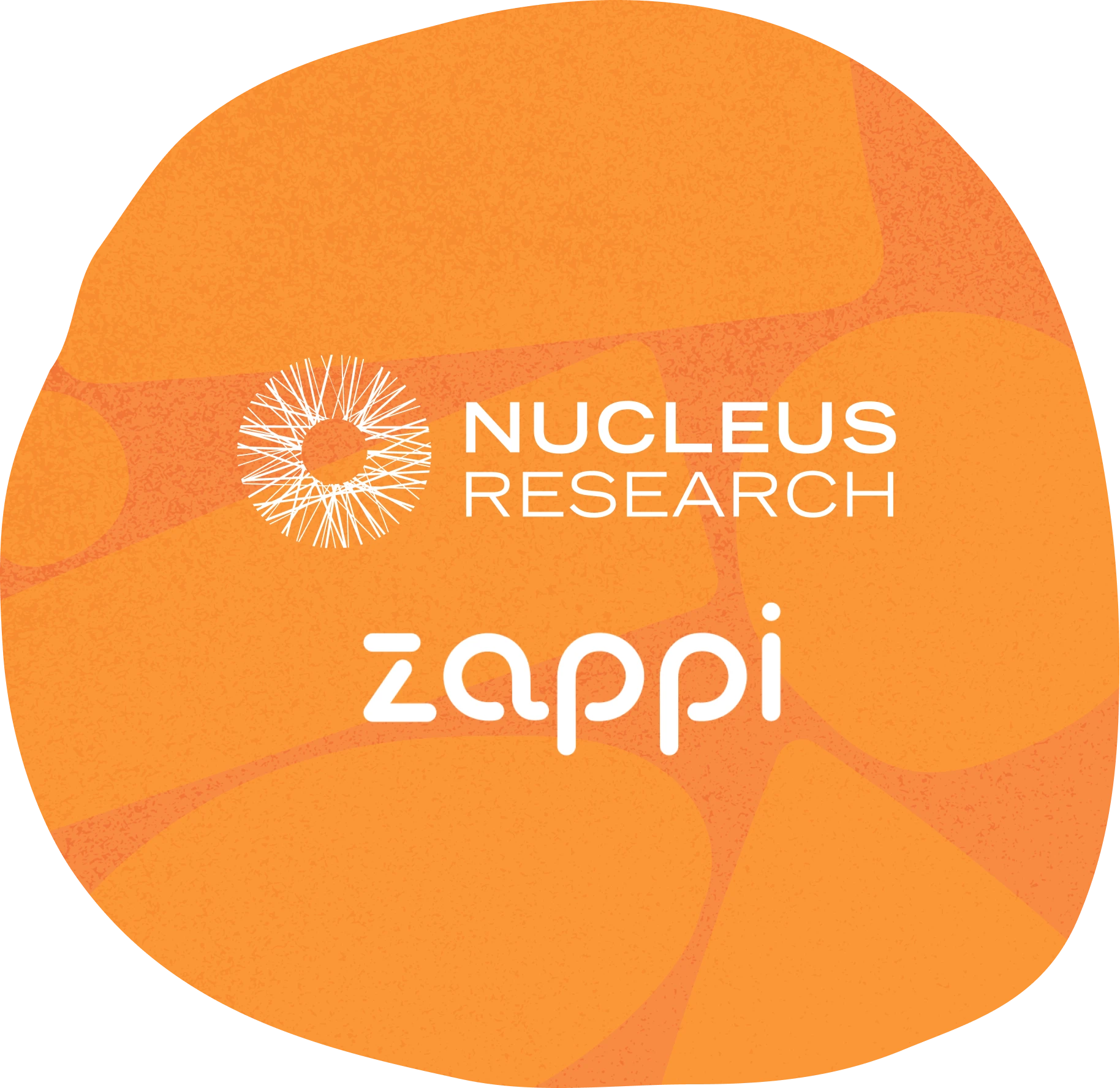 nucleus research, zappi logo on an abstract orange background, emphasizing branding and partnership between the two organizations.