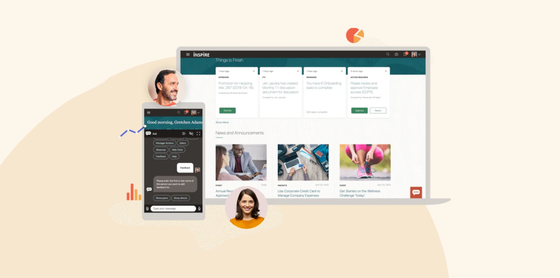 dashboard interface, user interaction with announcements and tasks