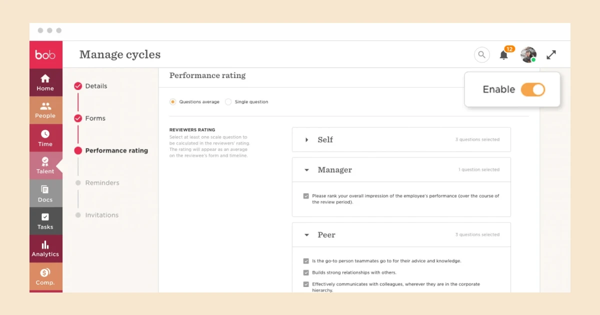 Imagery of how to measure performance using HiBob