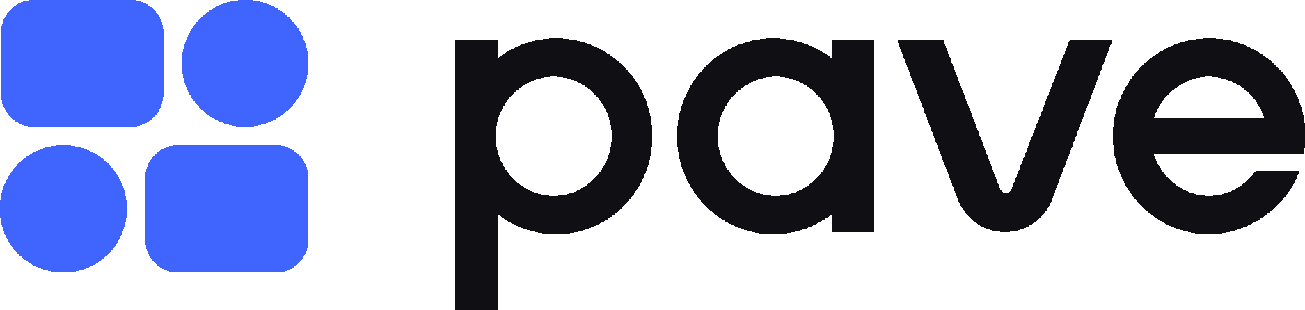 blue geometric shapes and the word 'pave' in bold black font, modern logo design representing innovation and technology