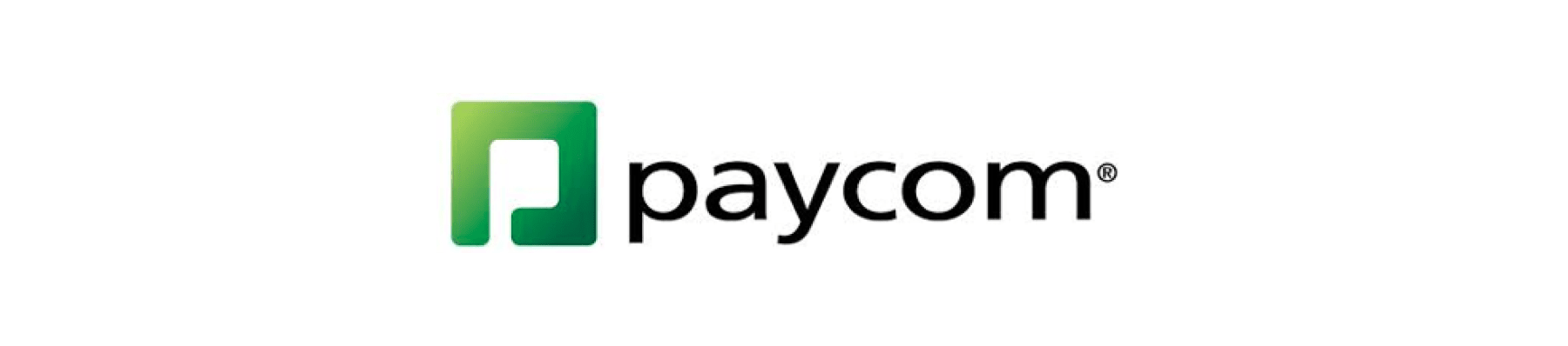 paycom logo with green gradient symbol and bold text, representing payroll and HR solutions, payroll software provider logo