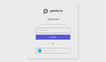 pento.io login screen, user authentication interface