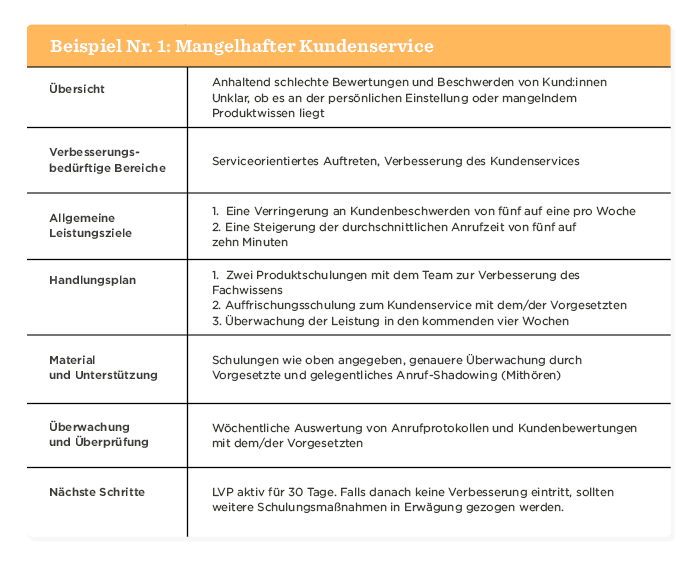 Beispiel Nr. 1: Mangelhafter Kundenservice, Übersicht, Verbesserungsplan, Handlungsschritte zur Steigerung des Kundenservices