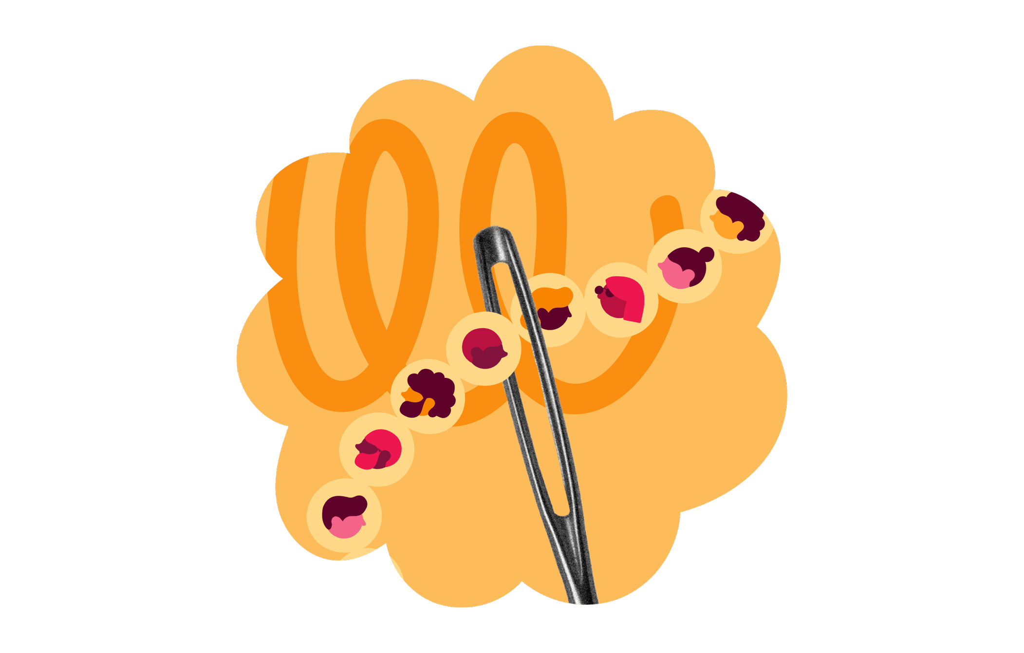 sewing needle, multiple colorful heads