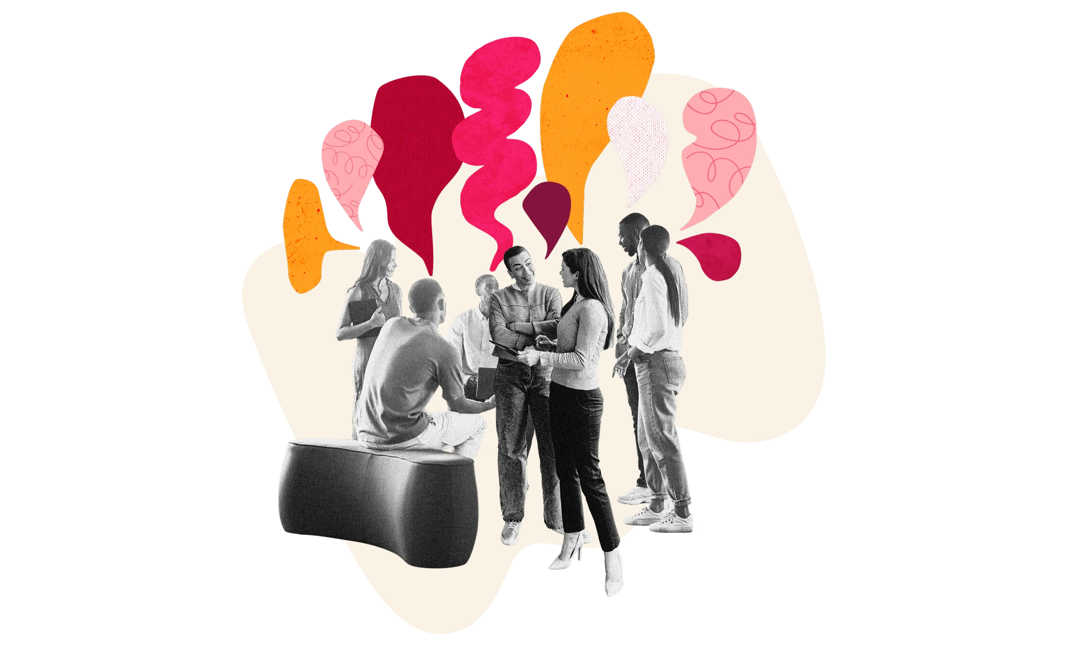group discussion, colorful background