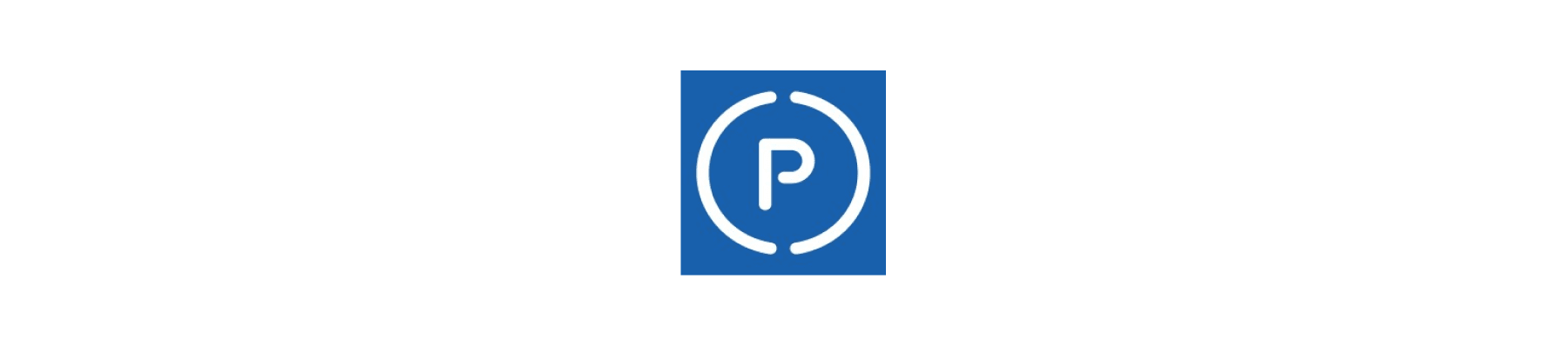 parking symbol logo, blue background with white outline