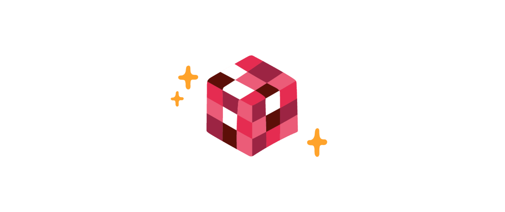 colorful pixel art cube with red tones and sparkles, vibrant digital cube design symbolizing creativity and fun