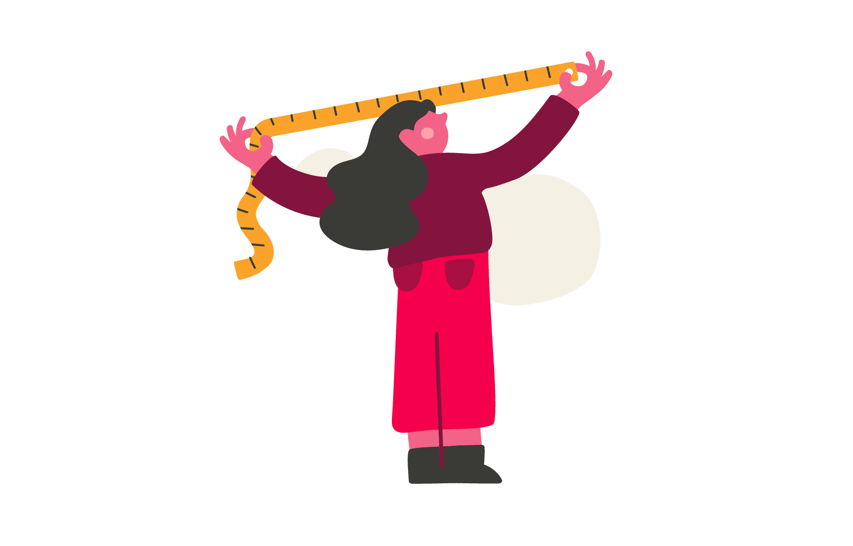 person measuring with a tape measure, illustration of creative design concept showing measurement and planning