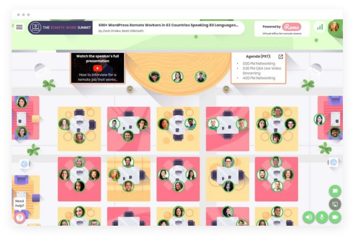remote work summit layout, virtual networking agenda session