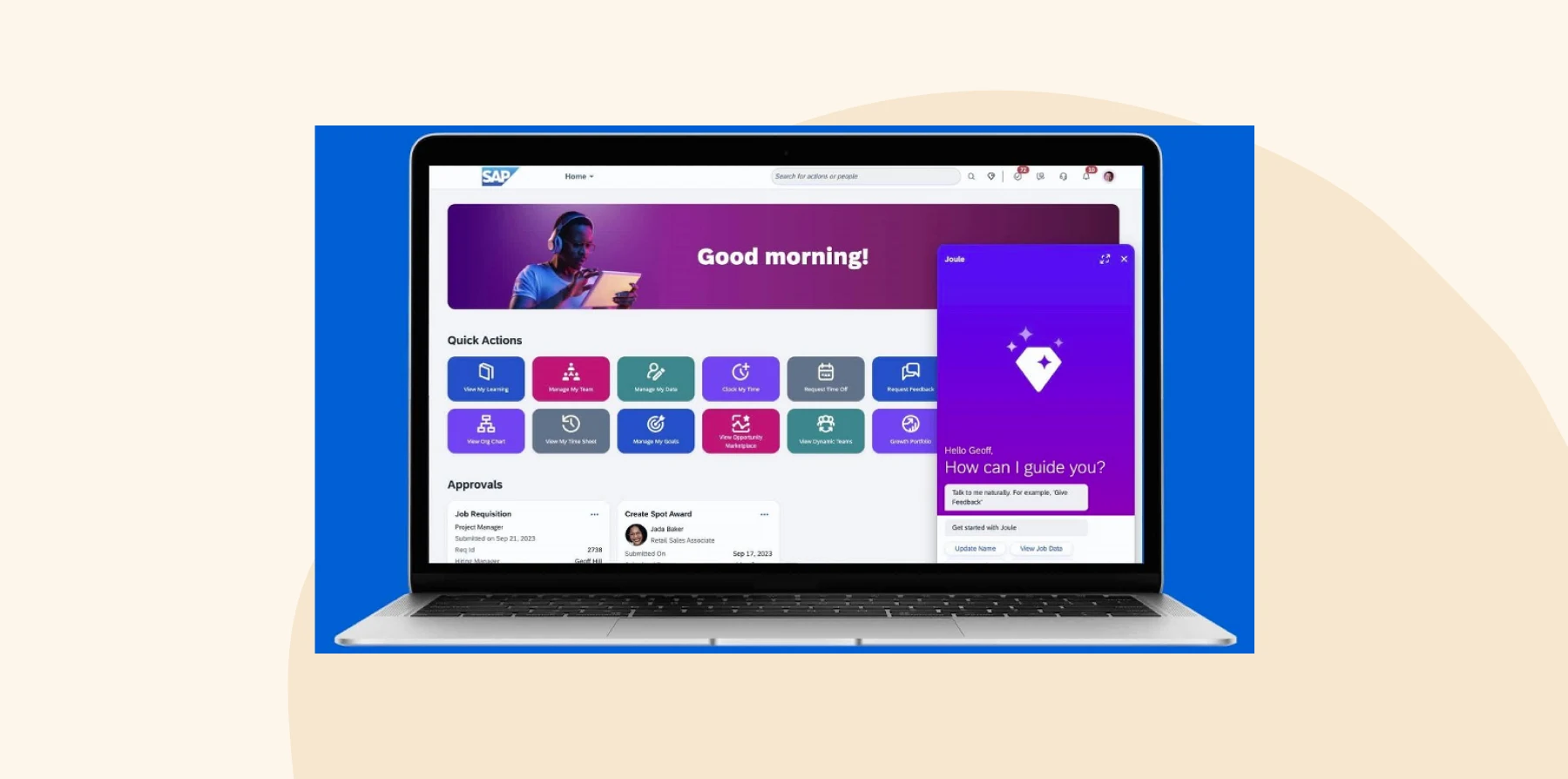 sap-dashboard, laptop-interface-with-assistant-widget