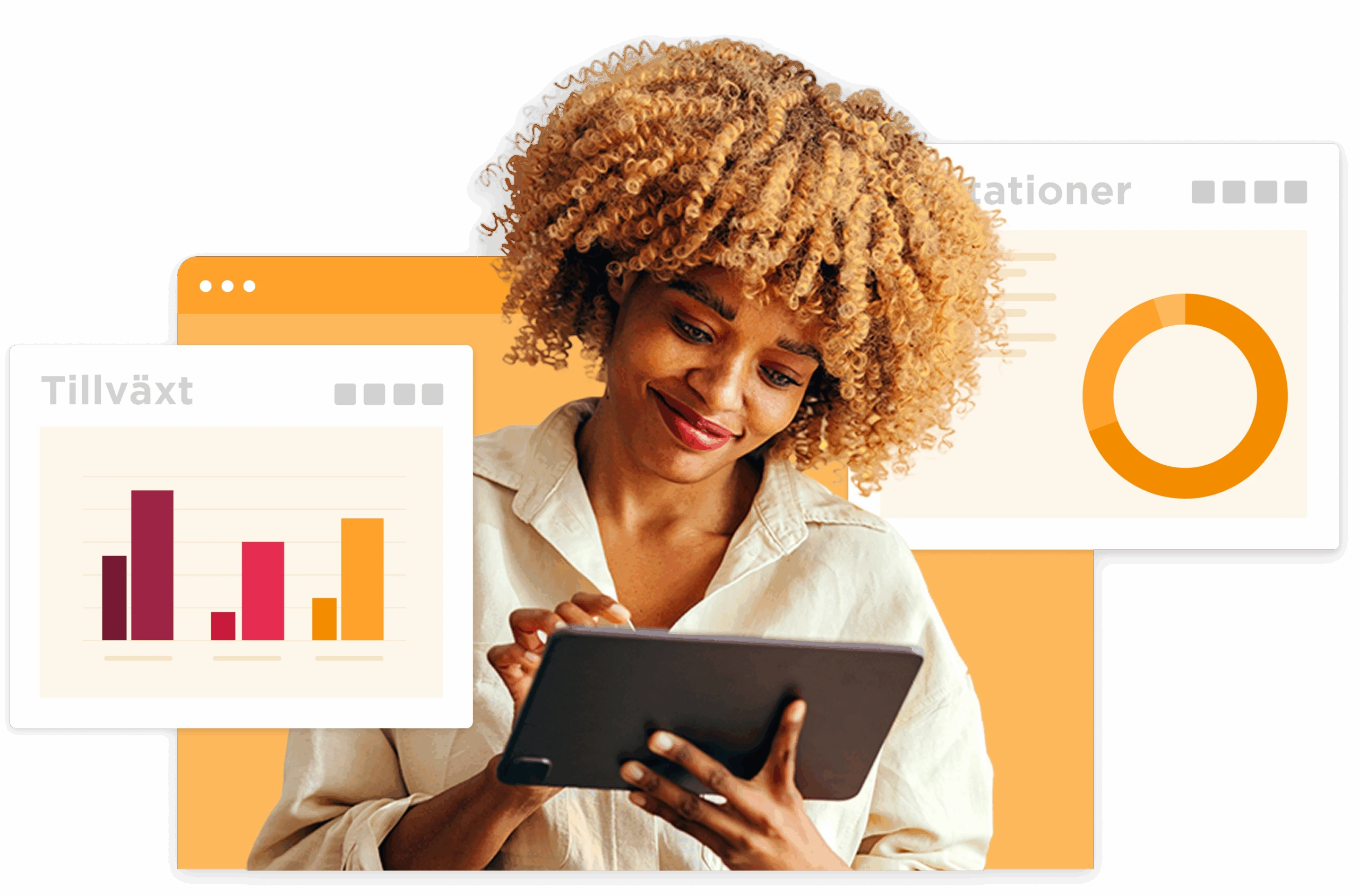 business analytics, female professional using tablet