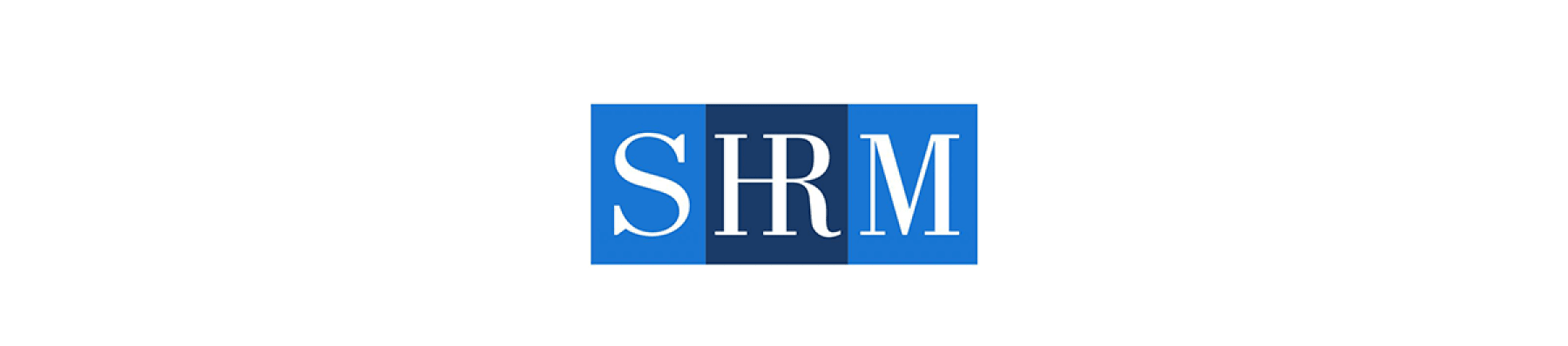 SHRM logo featuring blue and white text, representing the Society for Human Resource Management., Professional HR association branding.