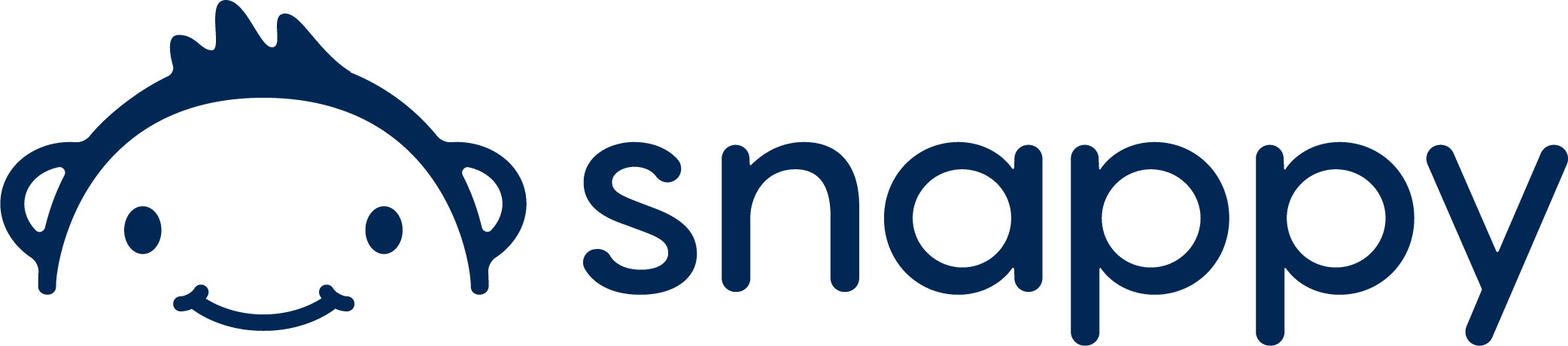 snappy logo with cartoon-like character, playful design showcasing friendly smile and unique hairstyle, branding identity in dark blue