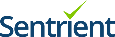 Sentrient logo with blue text and green checkmark, symbolizing trust and innovation in data analytics, Sentrient brand identity and design elements