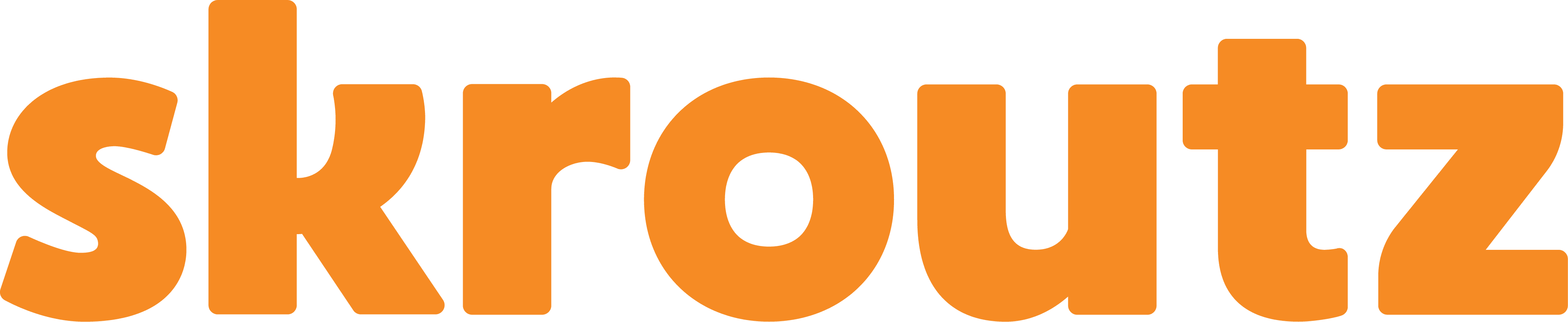 skroutz logo in bold orange text, symbolizing a modern shopping platform, prominent lettering conveys brand identity and accessibility