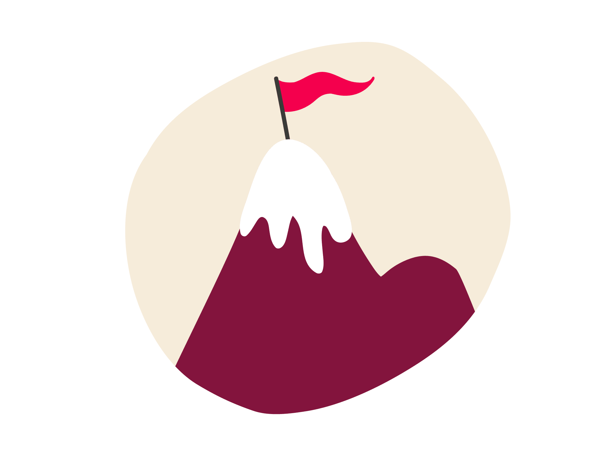 mountain-with-red-flag, stylized-drawing-snow-capped-peak