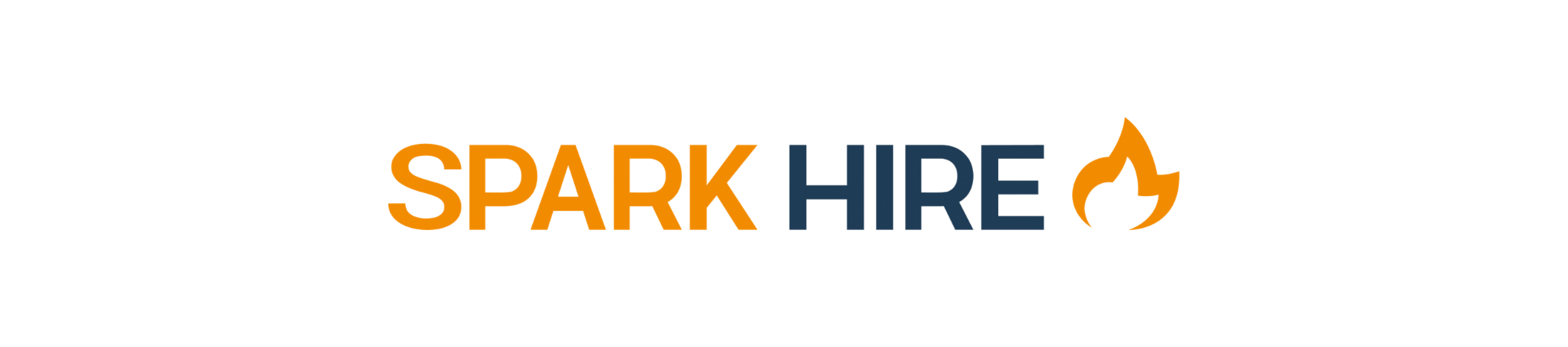 Spark Hire logo featuring "SPARK" in orange and "HIRE" in blue, with a flame illustration, symbolizing innovative hiring. logo, hiring, innovation