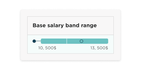 base salary band range slider with values from 10,500$ to 13,500$, salary range selection visual representation