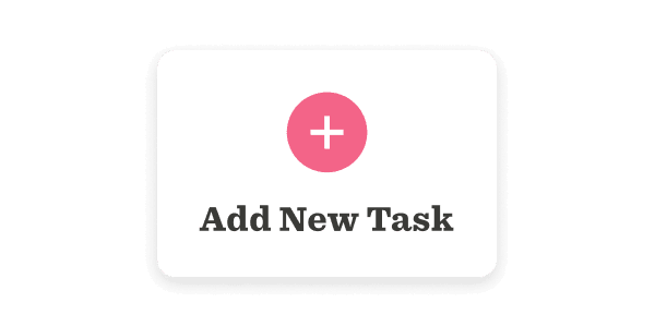 Add New Task button with a pink plus symbol, designed for task management applications., task management, UI design