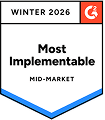 Most Implementable Badge, G2 Winter 2026 Mid-Market Award