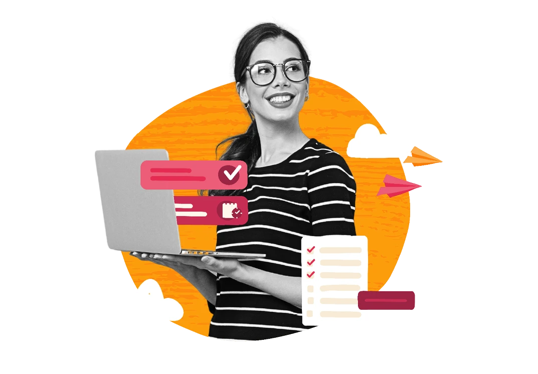 laptop-user, woman-with-checked-tasks