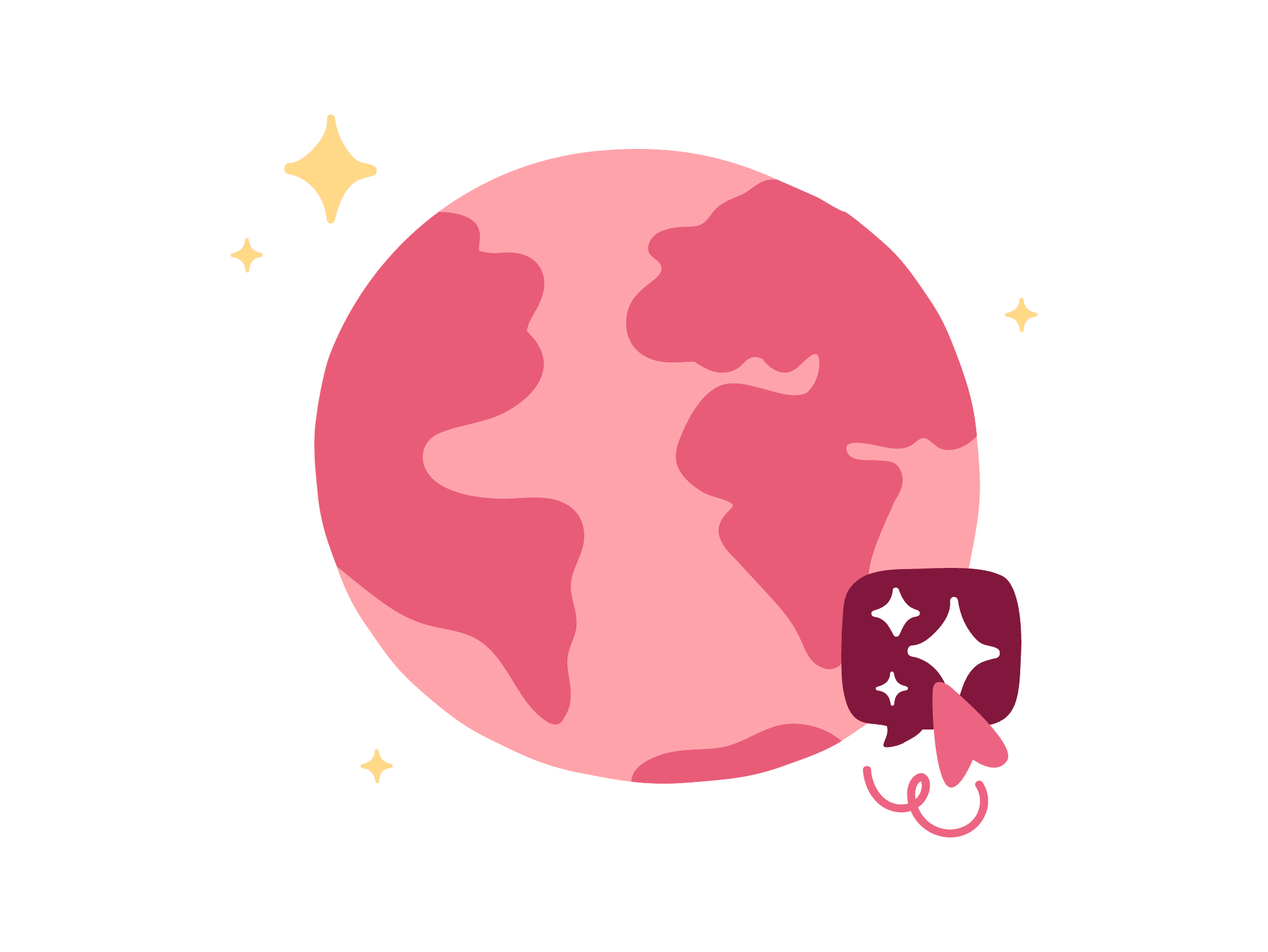 earth-illustration, pink-and-gold-stars