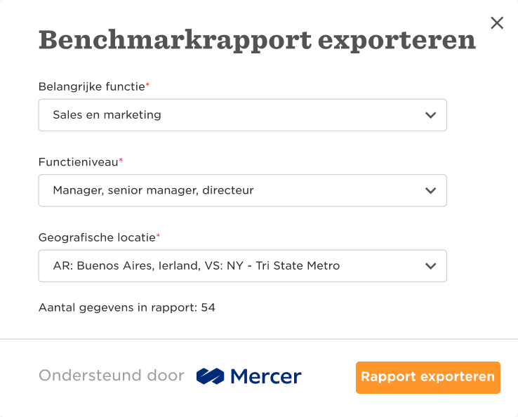 benchmark rapport exporteren, functie sales en marketing manager geografie rapport 54 data