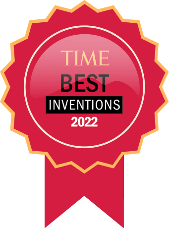 TIME Best Inventions 2022 award badge, featuring a red circular design with a ribbon. Recognizes innovation and excellence., TIME, BestInventions2022