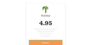Holiday card with palm tree icon and a rating of 4.95, featuring a colorful request button at the bottom, Palm tree icon rating card with request button