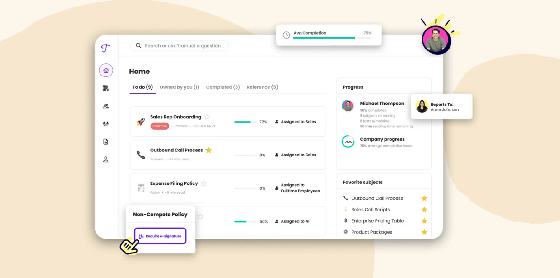 dashboard, progress, tasks, training