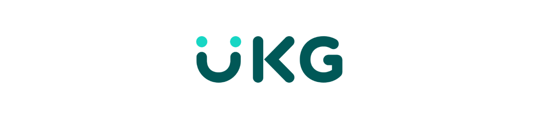 UKG logo featuring teal letters with playful design elements, symbolizing innovative workforce management solutions., UKG logo graphic design with teal colors, representing an engaging brand identity in HR technology.