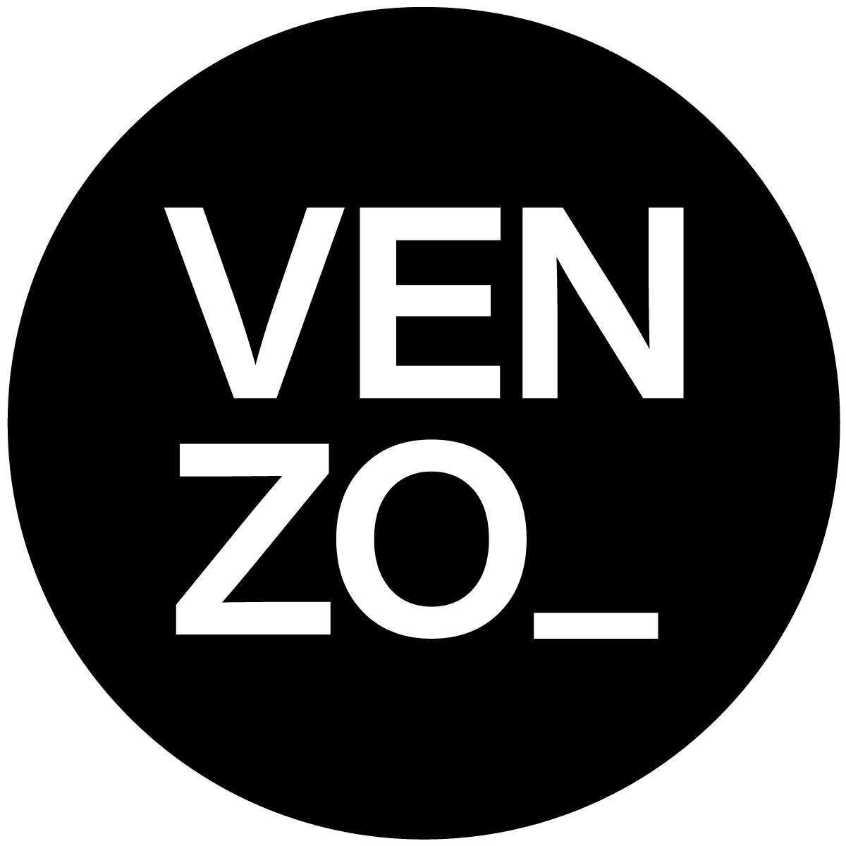 VENZO logo on a bold black background featuring modern typography in white, emphasizing brand identity and style., modern logo, branding design