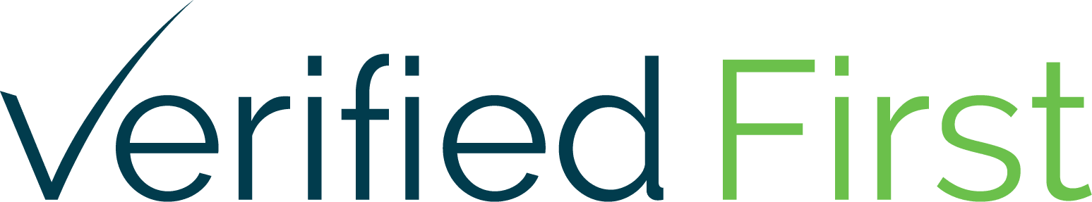 verifiedFirst logo, featuring a green and dark blue color scheme, emphasizes trust and verification, branding logo for identity verification services